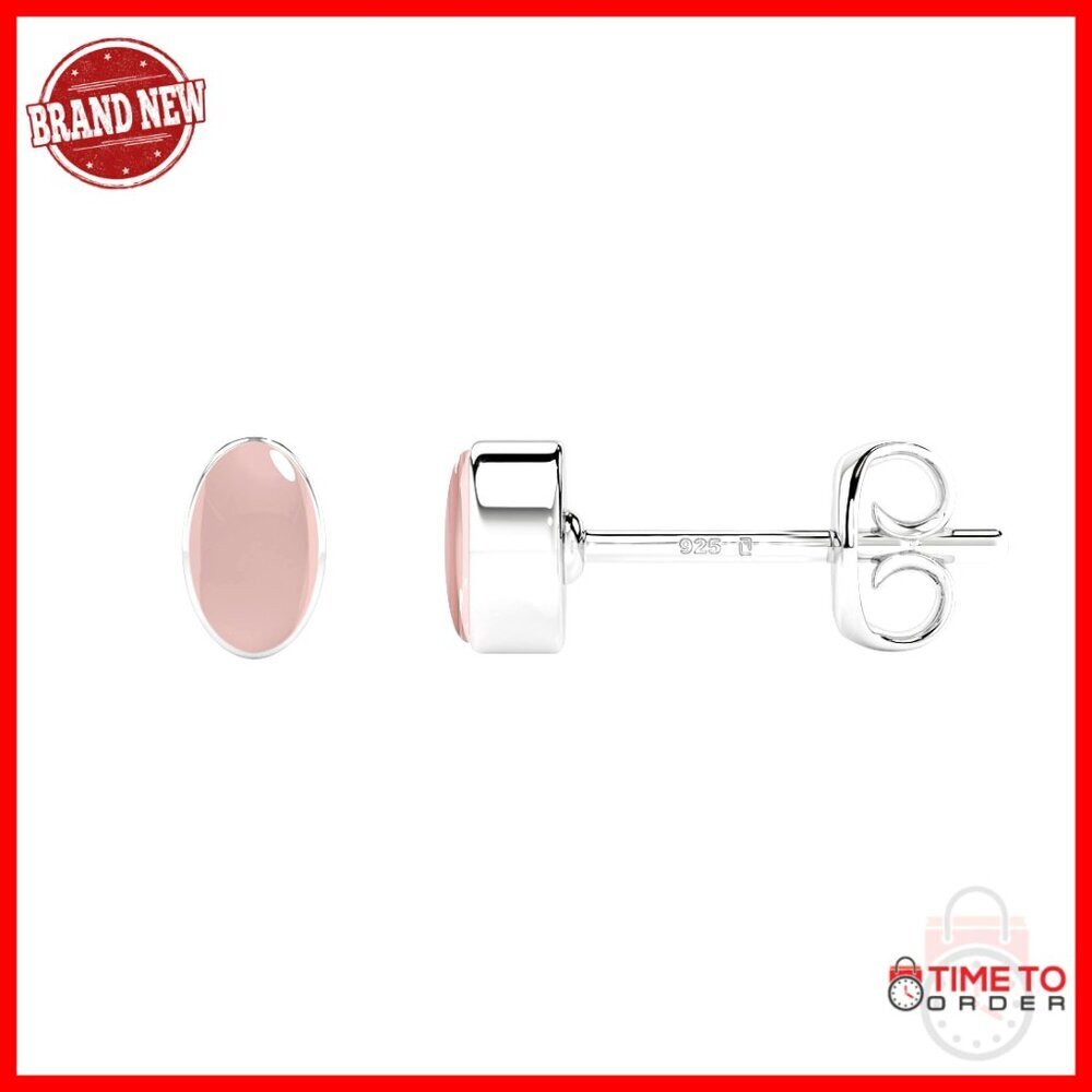 Sterling Silver Rose Quartz Stud Earrings, January Birthstone, Bezel-Set